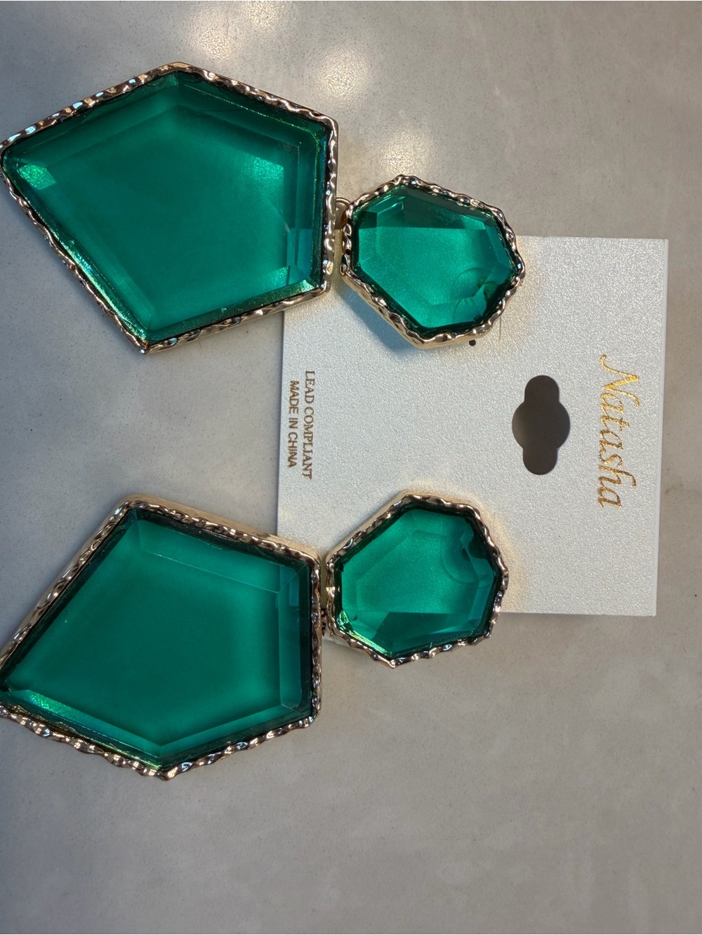 Natasha Couture Teal Faceted Geometric Drop Earrings